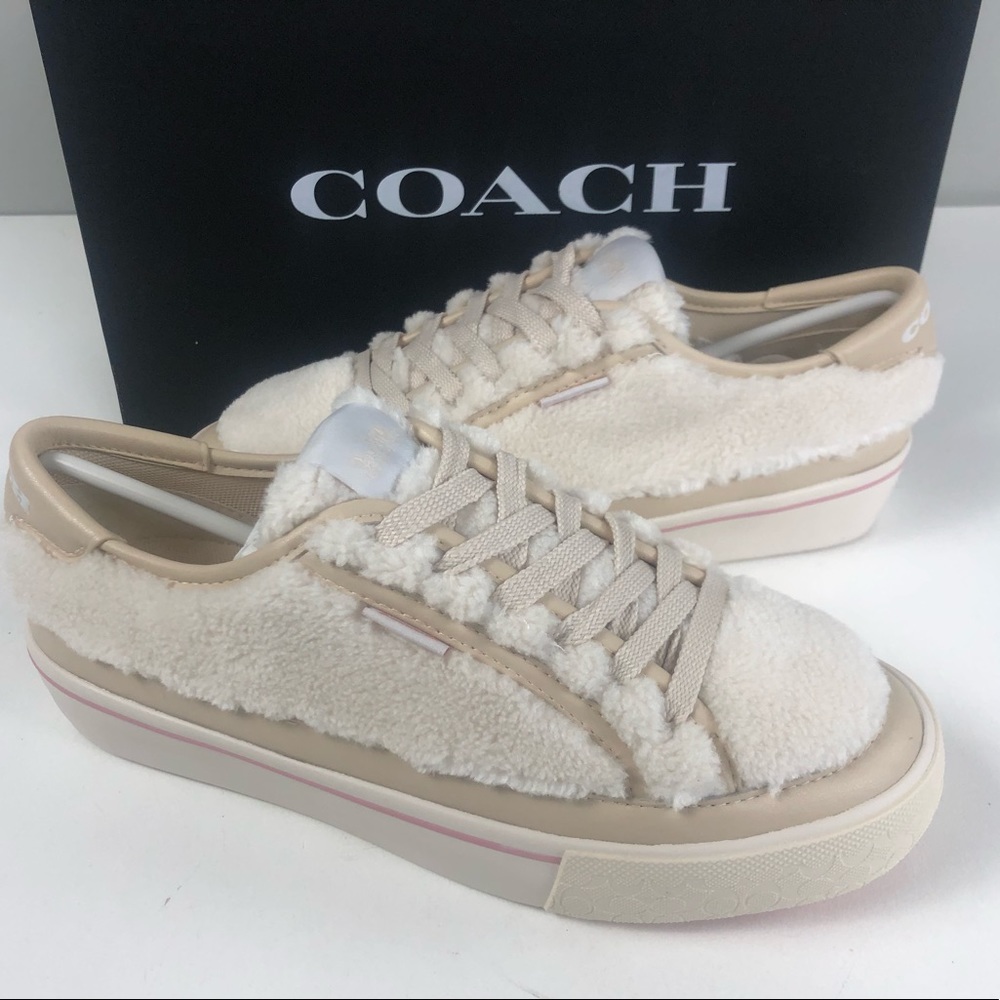 Coach Citysole Shearling & Leather Platform Sneaker Women’s Shoes NIB Chalk